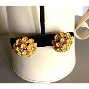 Vintage Gold tone Dome Honeycomb design Clip back Earrings, Unmarked